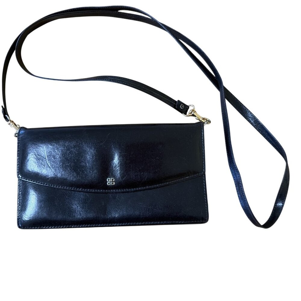 Vintage Bosca USA Leather Crossbody Purse Bag Black Small Hand Stained Hide